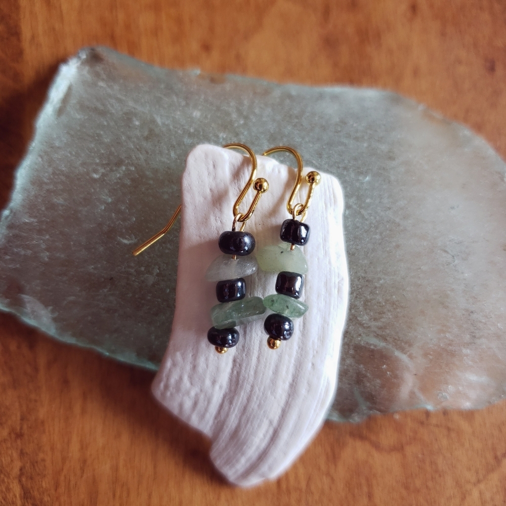 Handmade Simple Beach Stones Dainty Drop Earrings